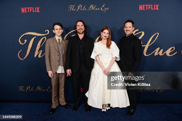 Harry Melling, Christian Bale, Lucy Boynton and Scott Cooper attend "The Pale Blue Eye" Los Angeles Premiere at Directors Guild Of America on...