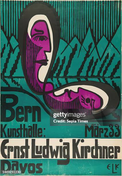 Ernst Ludwig Kirchner, Kunsthalle Bern: Ernst Ludwig Kirchner - Davos, paper, linocut, total: height: 100 cm; width: 70 cm, monogrammed: recto u. R....