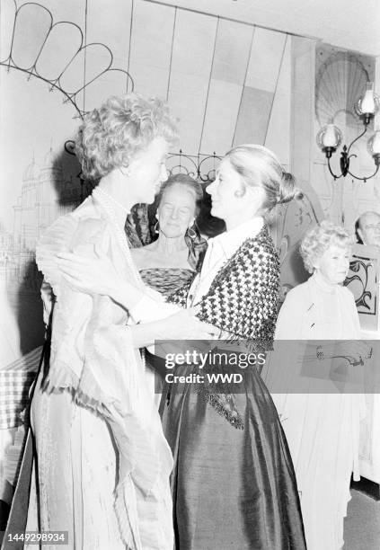 Marietta Tree, Ghislane de Polignac, Denise Hale, and guest attend a party at Le Poulailler in New York City on May 24, 1976.