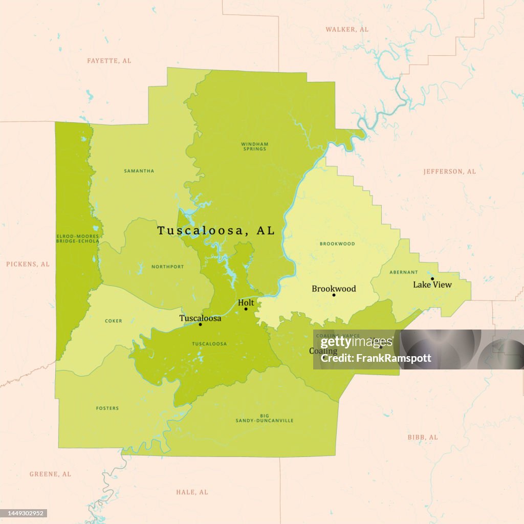 AL Tuscaloosa County Vector Map Green