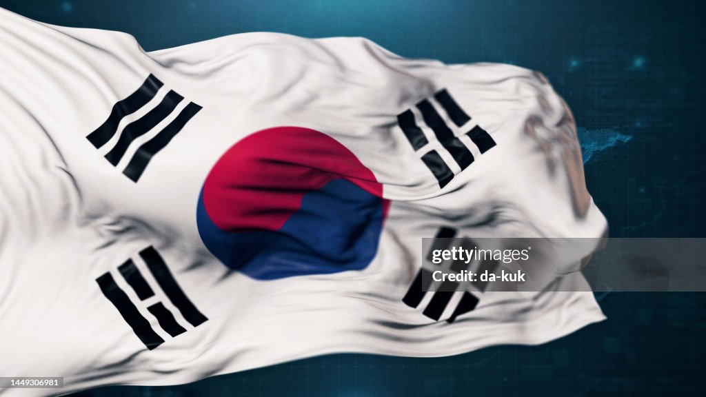 Flagge Südkoreas auf dunkelblauem Hintergrund