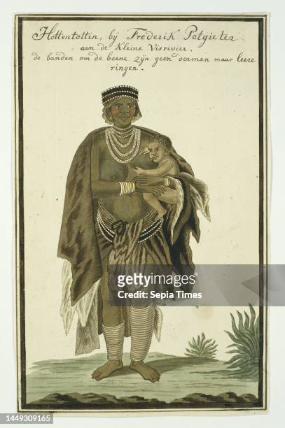 Khoikhoi or Gonaqua woman with a child at the breast, draughtsman: Robert Jacob Gordon, , Oct-1777 - Mar-1786, paper, brush, pen, h 660 mm × w 480...