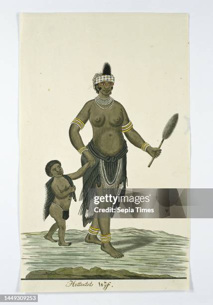 Khoikhoi or San woman with her little boy, draughtsman: Robert Jacob Gordon, Oct-1777 - Mar-1786, paper, brush, pen, h 660 mm × w 480 mm, h 339 mm ×...