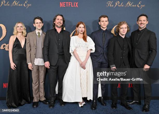 Hadley Robinson, Harry Melling, Christian Bale, Lucy Boynton, Harry Lawtey, Fred Hechinger and Scott Cooper attend the "The Pale Blue Eye" Los...