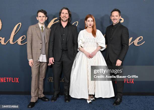 Harry Melling, Christian Bale, Lucy Boynton and Scott Cooper attend the "The Pale Blue Eye" Los Angeles Premiere at DGA Theater Complex on December...