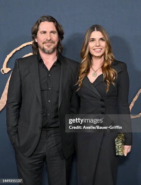 Christian Bale and Sibi Blažić attend the "The Pale Blue Eye" Los Angeles Premiere at DGA Theater Complex on December 14, 2022 in Los Angeles,...