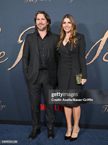 Christian Bale and Sibi Blažić attend the "The Pale Blue Eye" Los Angeles Premiere at DGA Theater Complex on December 14, 2022 in Los Angeles,...