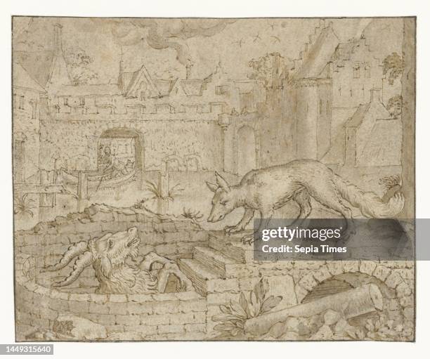 Copy after the illustration of Marcus Geereaerts in Ed. De Dene's, De Warachtighe Fabulen der dieren, Brugghe, 1567. The drawing is slightly smaller...
