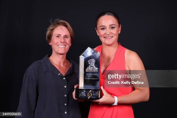 Belinda Clark and Ash Barty pose, after Ash Barty wins The Don Award during the Sport Australia Hall of Fame Victorian Celebration at Melbourne...