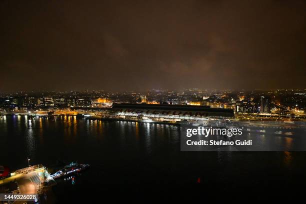 General view of the Amsterdam cityspace at night on December 11, 2022 in Amsterdam, Netherlands. Amsterdam is the capital and largest city of the...