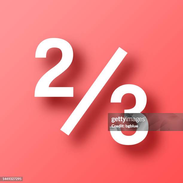 2 out of 3 - two thirds. icon on red background with shadow - three levels stock illustrations