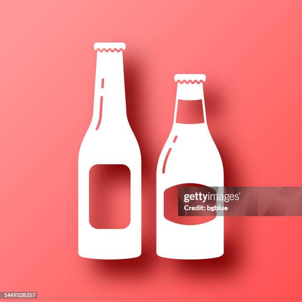 beer bottles. icon on red background with shadow - cider bottle stock illustrations