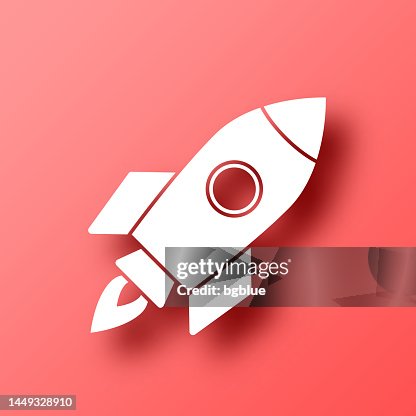 Rocket. Icon on Red background with shadow Rocket. Icon on Red background with shadow