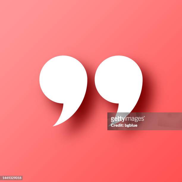 quotation marks symbol. icon on red background with shadow - speech marks stock illustrations