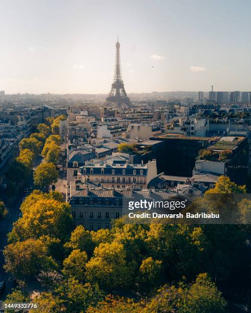 view from arc de triumph - paris landmarks stock pictures, royalty-free photos & images