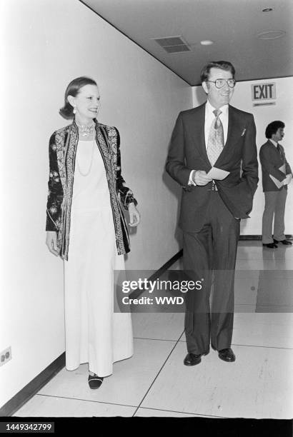 Gloria Vanderbilt and Wyatt Emory Cooper attend a screening at CBS Broadcast Center in New York City on July 29, 1975.