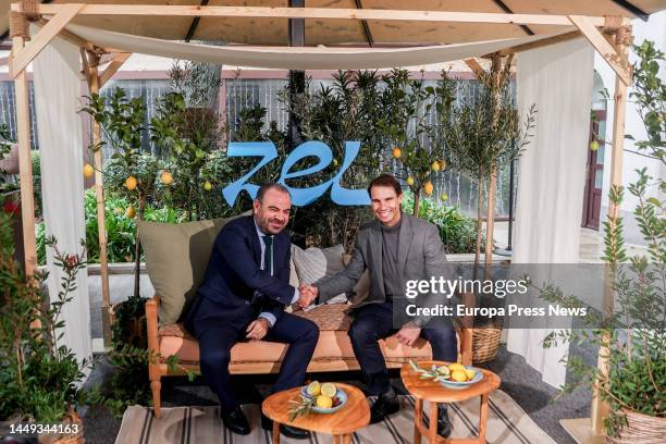 Melia Hotels International CEO Gabriel Escarrer and tennis player Rafa Nadal shake hands at the presentation of a joint project between Melia Hotels...