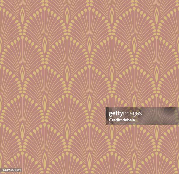 illustrazioni stock, clip art, cartoni animati e icone di tendenza di modello a ventaglio art deco. sfondo ornamentale beige e oro. design dell'arredamento d'interni. - art déco