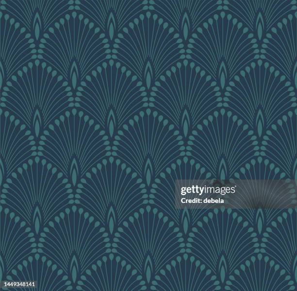 illustrations, cliparts, dessins animés et icônes de motif d’éventail art déco. fond ornemental bleu. design de décoration intérieure. - éventail