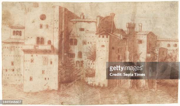 Group houses in a city, draughtsman: anonymous, Noord-Italië, 1500 - 1599, paper, h 280 mm × w 168 mm.