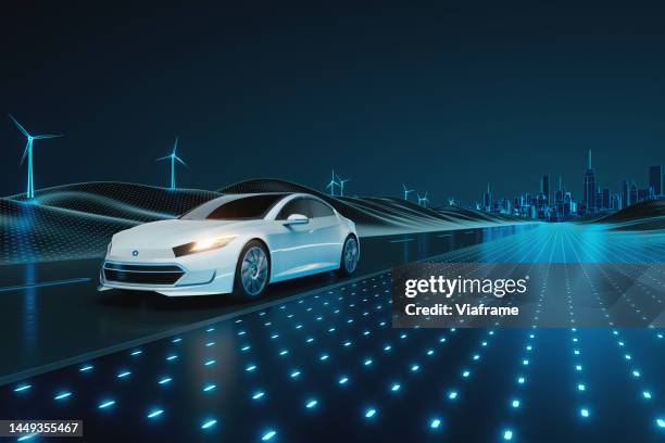 electric car digital landscape v04 - concept car rendering bildbanksfoton och bilder