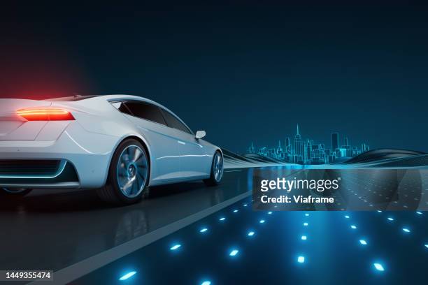 electric car digital landscape v03 - concept car rendering bildbanksfoton och bilder