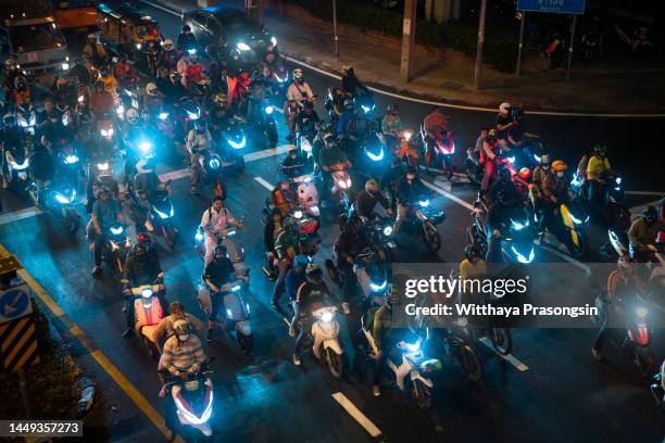 motorcycle, traffic jam, abstract, asia, - traffic jams in bangkok fotografías e imágenes de stock