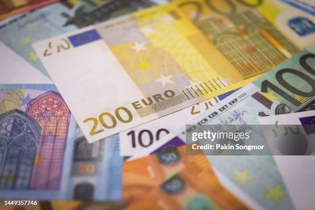 close-up of european union currency. - five euro banknote stock pictures, royalty-free photos & images