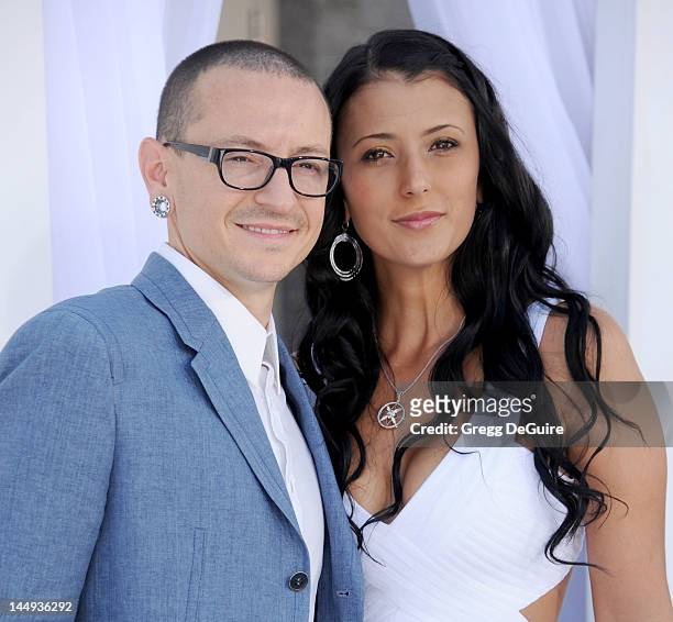 Musician Chester Bennington of Linkin Park and wife Talinda Ann Bentley arrive at the 2012 Billboard Music Awards at MGM Grand on May 20, 2012 in Las...