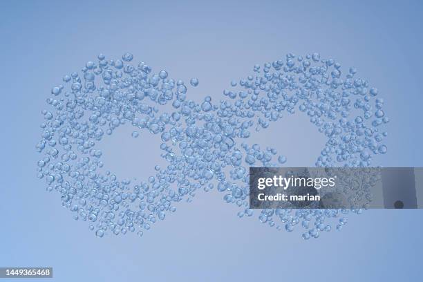 infinite symbol composed of water drops - blue swirls with bubbles stock pictures, royalty-free photos & images