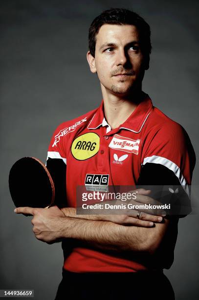 German table tennis player Timo Boll poses during a portrait session on May 15, 2012 in Duesseldorf, Germany.