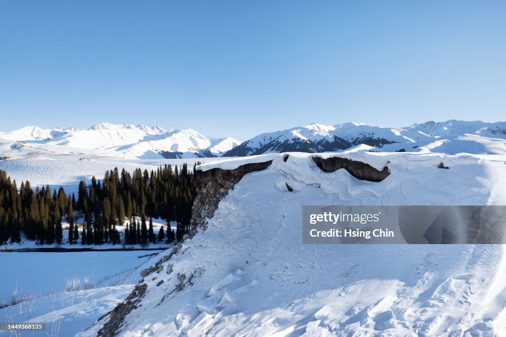 Canyon under snow mountain
