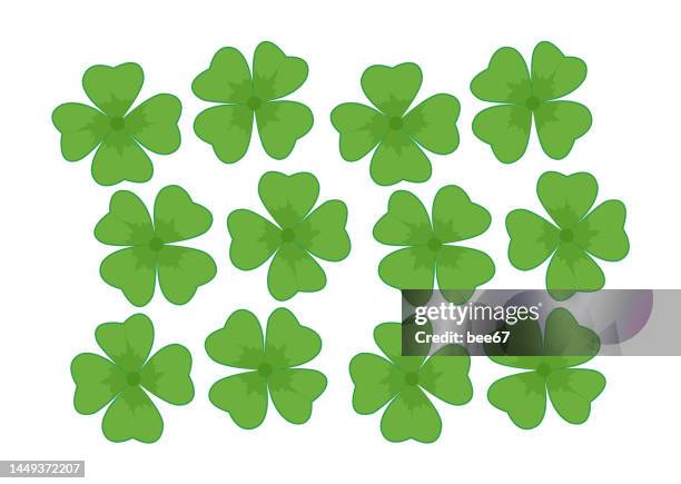 stockillustraties, clipart, cartoons en iconen met clover leaves with four  petals green icons set. - 4 leaf clover