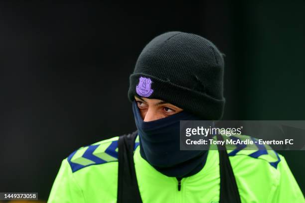 Dwight McNeil during the Everton training session at Finch Farm on December 13, 2022 in Halewood, England.
