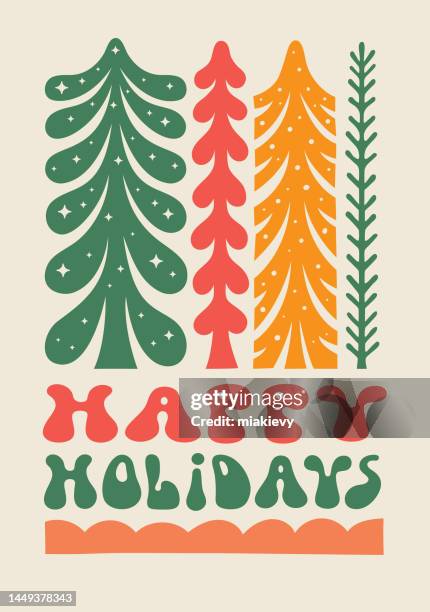 christmas trees holidays card - christmas cool attitude stock illustrations