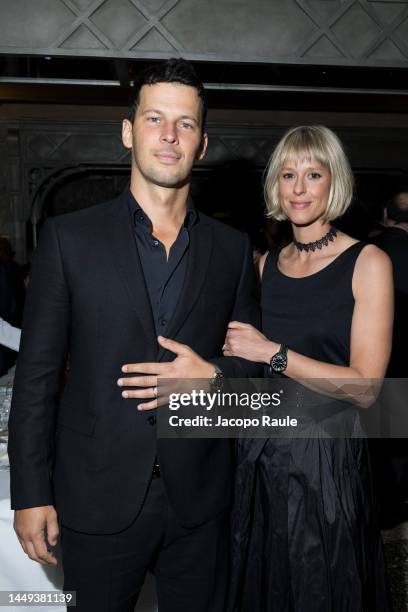 Federica Pellegrini and Matteo Giunta attend the Omega Christmas Dinner 2022 at Cracco Restaurant on December 14, 2022 in Milan, Italy.