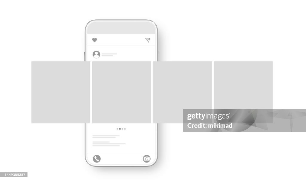 Smartphone with carousel interface post on social network. Social media design concept. Vector illustration.