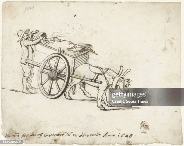 Man loading manure onto a cart, Harmen ter Borch Man loading manure onto a cart with a horse in front, draughtsman: Harmen ter Borch, , Zwolle,...