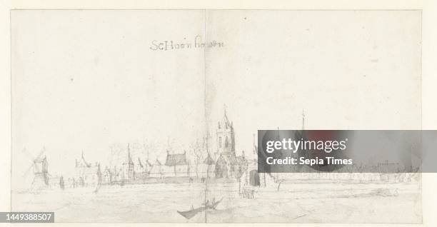 View of Schoonhoven from the Lek River, Jan Abrahamsz. Beerstraten, after 1649 - 1700, draughtsman: Jan Abrahamsz. Beerstraten, after 1649 - 1700,...