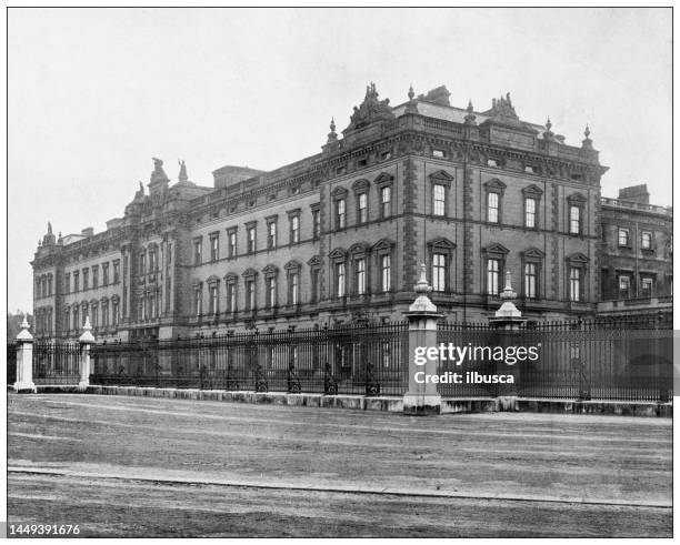 antique photograph of london: buckingham palace - buckingham palace exterior stock illustrations