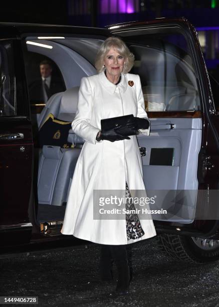 Camilla, Queen Consort attends the 'Together at Christmas' Carol Service at Westminster Abbey on December 15, 2022 in London, England.
