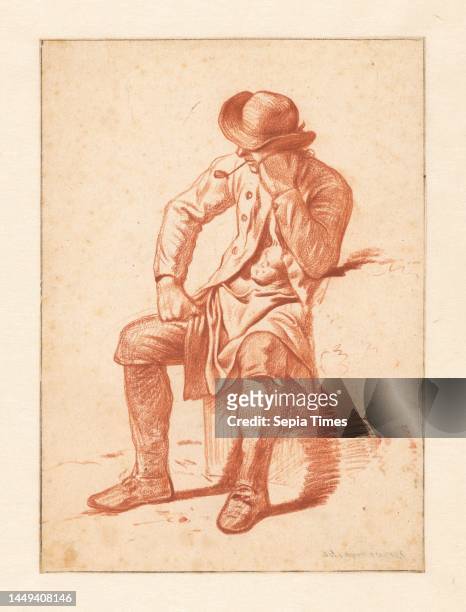 Seated farmer smoking pipe, Wouter Johannes van Troostwijk draughtsman: Wouter Johannes van Troostwijk paper, h 246 mm × w 177 mm.