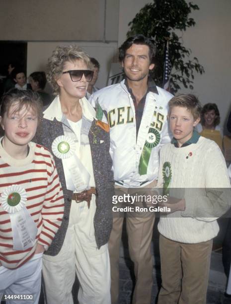 Actor Pierce Brosnan, wife Cassandra Harris, daughter Charlotte Harris and son Christopher Harris attend the First Annual Beverly Hills St. Patrick's...