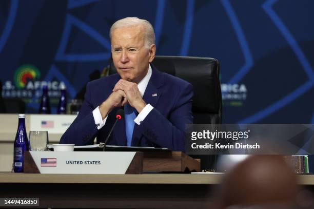 President Joe Biden speaks during the Leaders Session – Partnering on Agenda 2063 at the U.S. - Africa Leaders Summit on December 15, 2022 in...