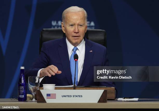 President Joe Biden speaks during the Leaders Session – Partnering on Agenda 2063 at the U.S. - Africa Leaders Summit on December 15, 2022 in...