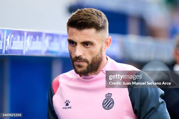 David Lopez of Espanyol reacts during the La Liga Santander match between Deportivo Alaves and RCD Espanyol at Estadio de Mendizorroza on May 11,...