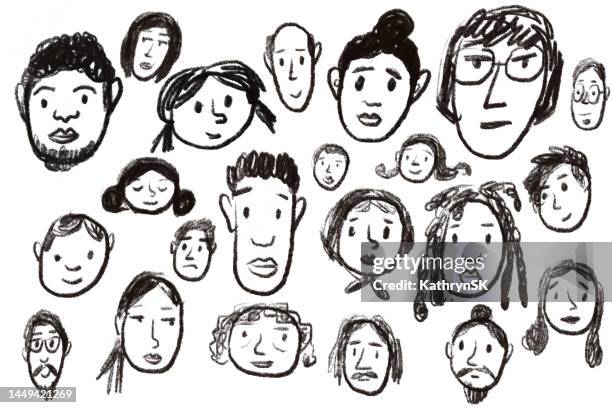 group of faces - indian face drawing stock illustrations