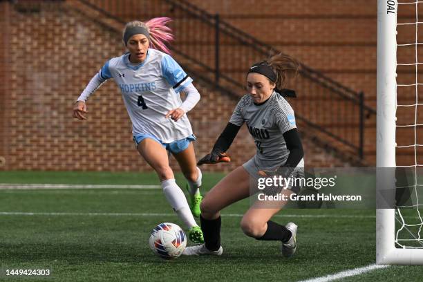 Maggie Storti of Case Western Reserve Spartans grabs the ball during the Division III Womens Soccer Championship game against the Johns Hopkins Blue...