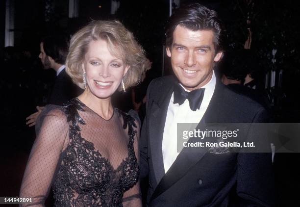 Actor Pierce Brosnan and wife Cassandra Harris attend the 42nd Annual Golden Globe Awards on January 26, 1985 at the Beverly Hilton Hotel in Beverly...