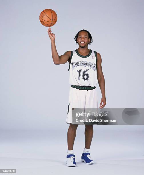 Point guard Troy Hudson of the Minnesota Timberwolves poses for a studio portrait during the Timberwolves Media Day on September 30, 2002 at the...